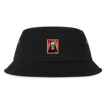 Leuchtender Totenkopf mit Kapuze auf Briefmarke - Kinder Bucket Hat - Schwarz - Vorne