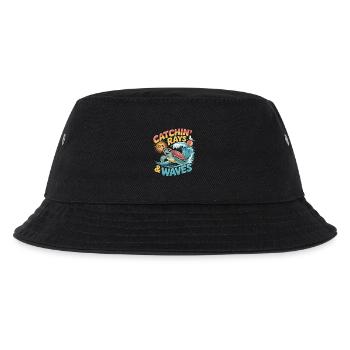 Surfende Schildkröte – Gute-Laune Sommermotiv - Kinder Bucket Hat - Schwarz - Vorne