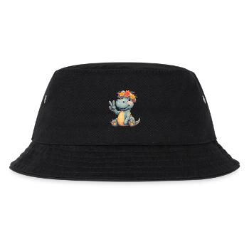 Fröhliches Dinosaurier mit Blumenkranz - Kinder Bucket Hat - Schwarz - Vorne