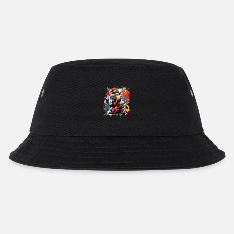 Capybara Rock and Roll Gitarrist - Kinder Bucket Hat - Schwarz
