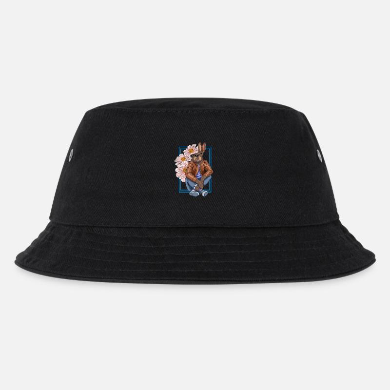Stylischer Hasen-Charakter mit Blumen - Kinder Bucket Hat - Schwarz