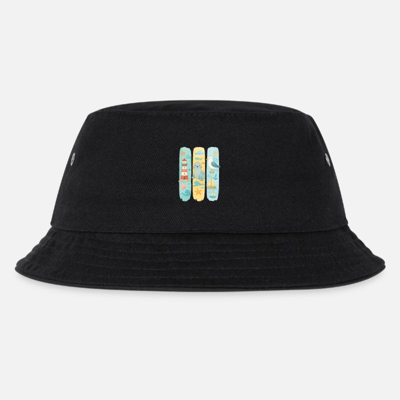 Maritim Leuchtturm Robbe Möwe Küste - Kinder Bucket Hat - Schwarz
