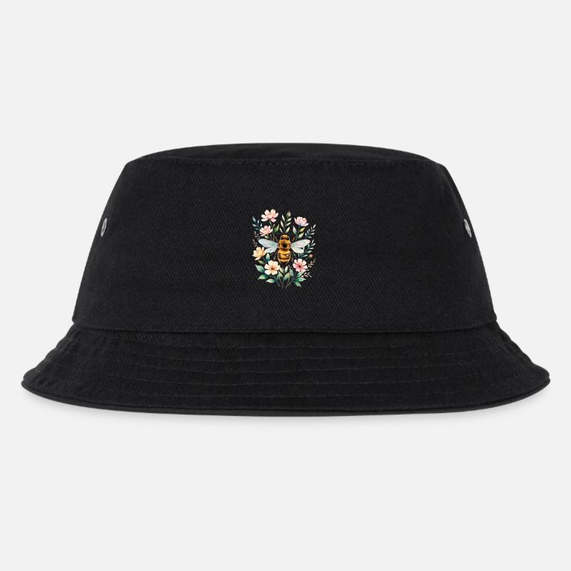 Biene im Blütenrahmen - Kinder Bucket Hat - Schwarz