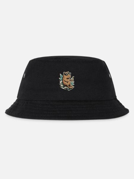 Biber auf Skateboard mit Drink und Sonnenbrille - Kinder Bucket Hat - Schwarz