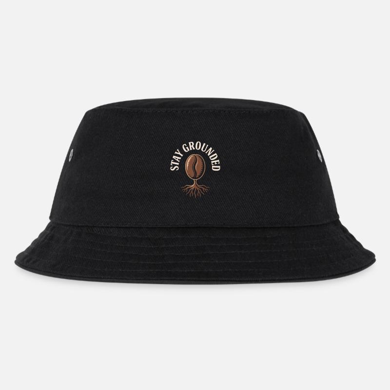 Stay Grounded Kaffee Bohne Mit Wurzeln - Kinder Bucket Hat - Schwarz