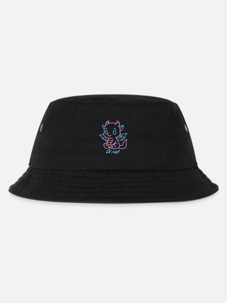 Neon Rainboat Dragon in Neon Lines - Kids’ Bucket Hat - black