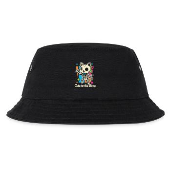 Katzen-Skelett Motiv Schnurrer - Kinder Bucket Hat - Schwarz - Vorne