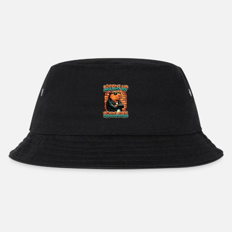 Listen Up Rizzlers Capybara - Kinder Bucket Hat - Schwarz