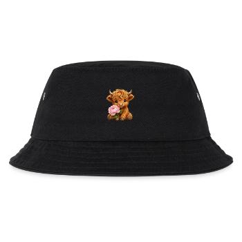 Highland Cow, Hochlandkuh Hochlandrind Pfingstrose - Kinder Bucket Hat - Schwarz - Vorne