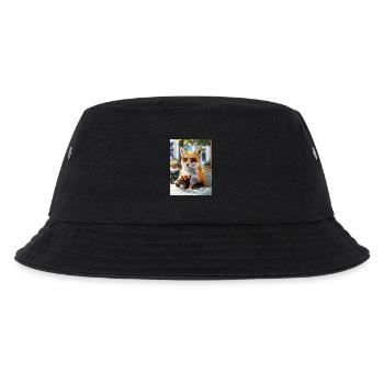 Fox with sunglasses at café - Kids’ Bucket Hat - black - Front