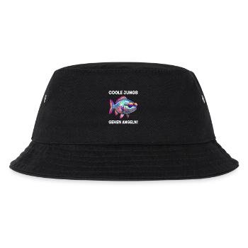 Coole Jungs gehen Angeln lustiges Fisch mit Brille - Kinder Bucket Hat - Schwarz - Vorne