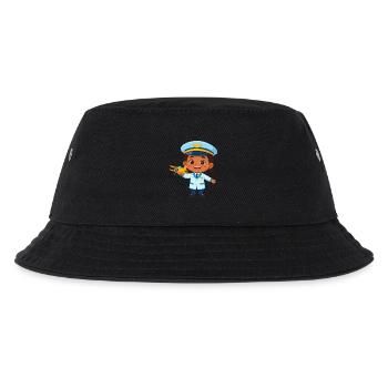 Kawaii Captain with Airplane – Cute Pilot Art - Kids’ Bucket Hat - black - Front