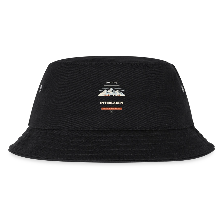 Interlaken badge on a kids’ bucket hat, black