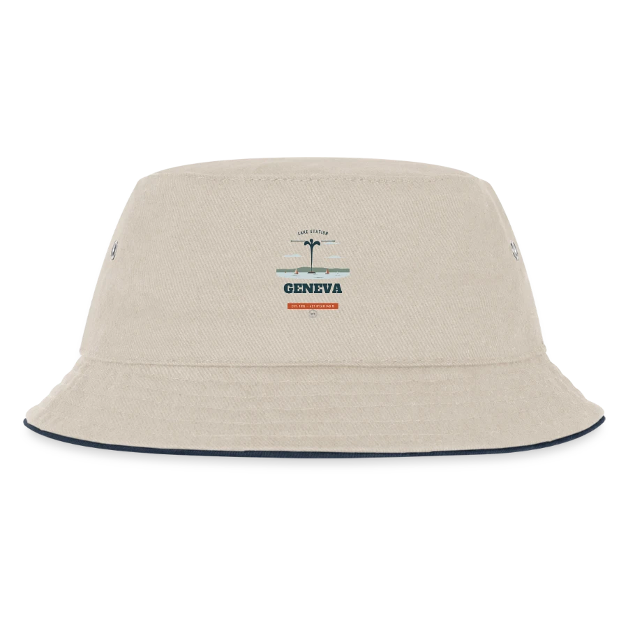 Geneva badge on a kids’ bucket hat, ecru/navy