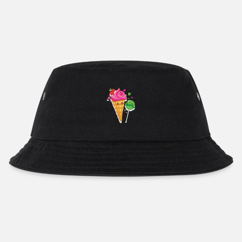 Fröhliches Eis und Lutscher sind verliebt - Kinder Bucket Hat - Schwarz