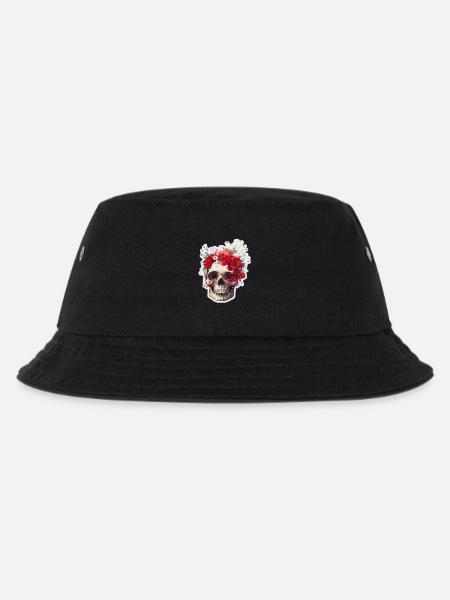 Totenkopf mit roten Blumen - Kinder Bucket Hat - Schwarz