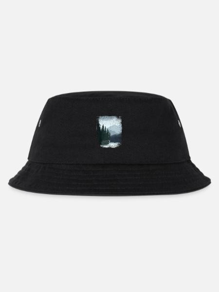 finsterer Wald und Berge mit ausgefranstem Rand - Kinder Bucket Hat - Schwarz