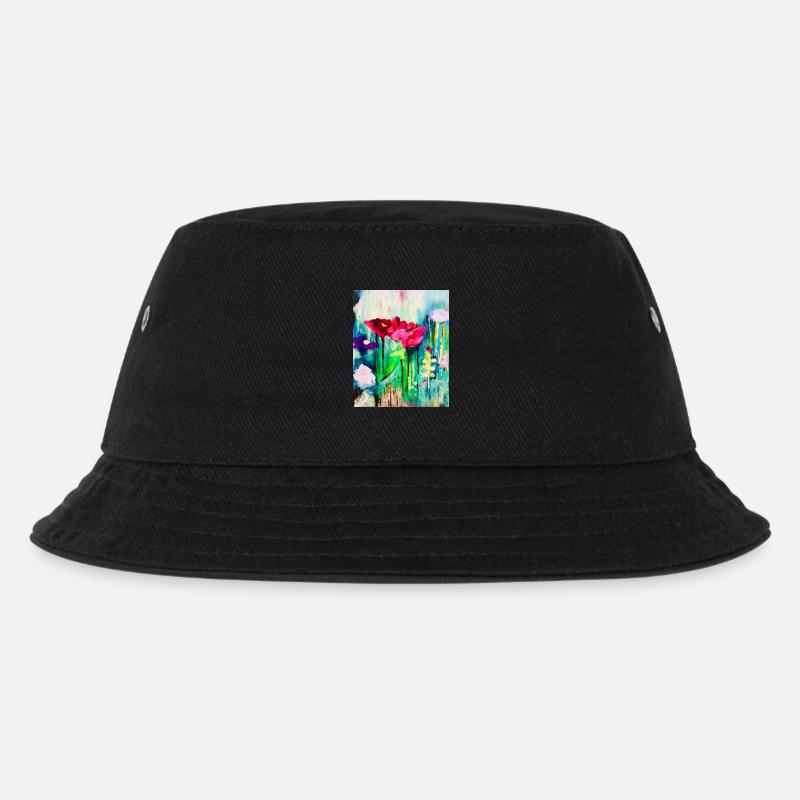 Aquarellblumen im Farbmeer - Kinder Bucket Hat - Schwarz