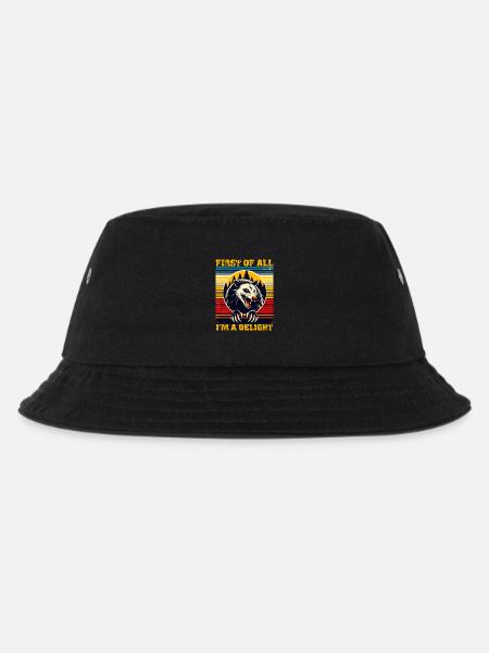 First Of All, I Am a Delight, Retro Opossum - Kids’ Bucket Hat - black