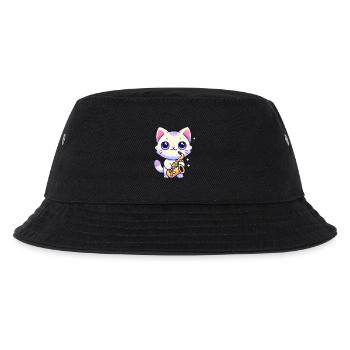 Entzückende Katze mit Saxophon-Grafik - Kinder Bucket Hat - Schwarz - Vorne