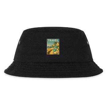 Art Deco Travel Poster with Grandpa at the Mediterranean Sea - Kids’ Bucket Hat - black - Front