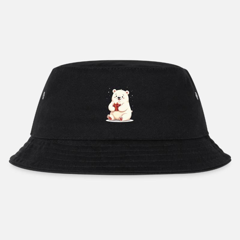 Niedlicher Eisbär mit Geschenkillustration - Kinder Bucket Hat - Schwarz