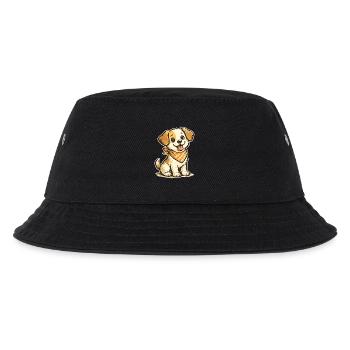 Kuschelhund mit Orangen Bandana - Kinder Bucket Hat - Schwarz - Vorne