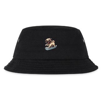 Funny pug on the snowboard on winter vacation - Kids’ Bucket Hat - black - Front