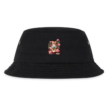 Süße Schlaue Katze mit Lesebrille - Kinder Bucket Hat - Schwarz - Vorne