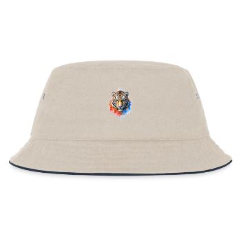 Wasserfarbener Tigerporträt - Kinder Bucket Hat - Natur/Navy - Vorne