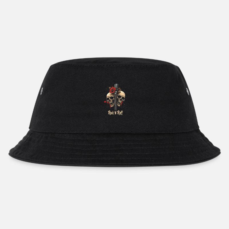 Rock N Roll Totenkopf E-Gitarre Rose Musik Rocker - Kinder Bucket Hat - Schwarz