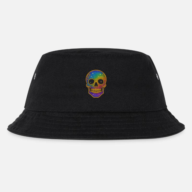 Regenbogen Glitzer Totenkopf Halloween - Kinder Bucket Hat - Schwarz