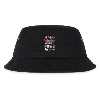 My Valentine Has Paws niedliches Liebesdesign - Kinder Bucket Hat - Schwarz - Vorne