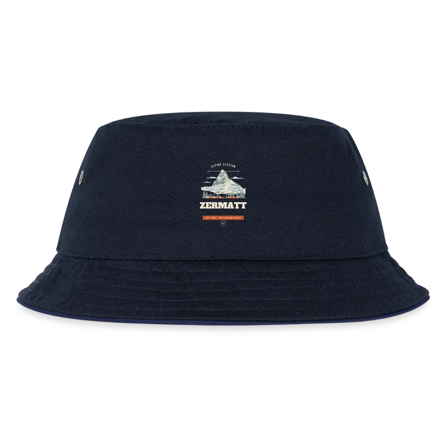 Zermatt badge on a kids’ bucket hat, navy/navy