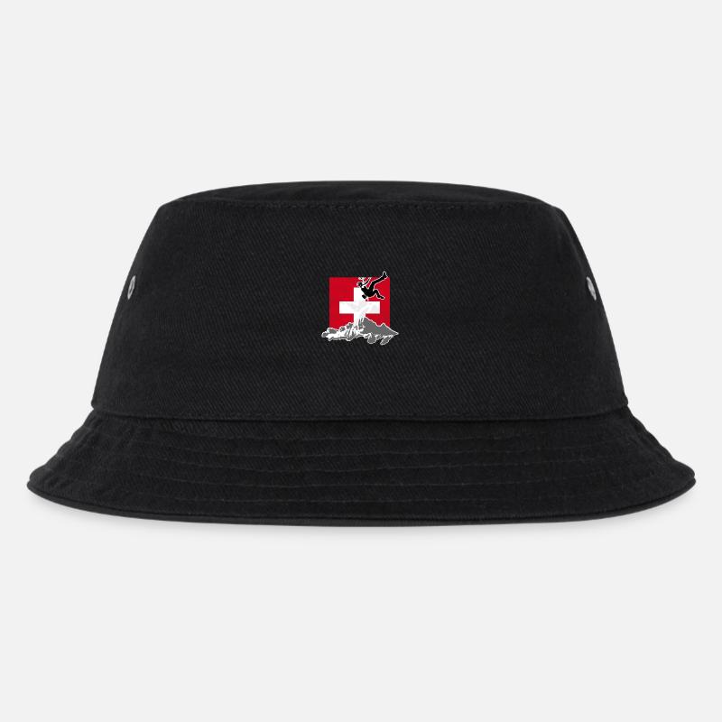 Climbing - Moutains & Swiss Flag - Kinder Bucket Hat - Schwarz