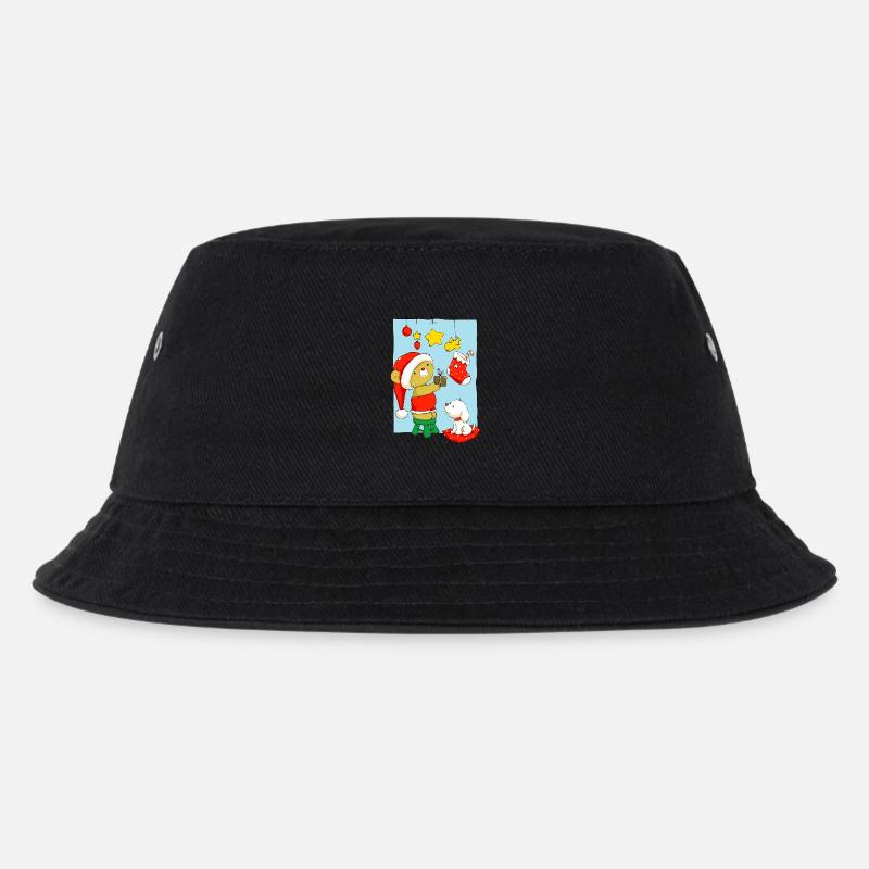 Christmas Bear doing Christmas decorations - Kids’ Bucket Hat - black