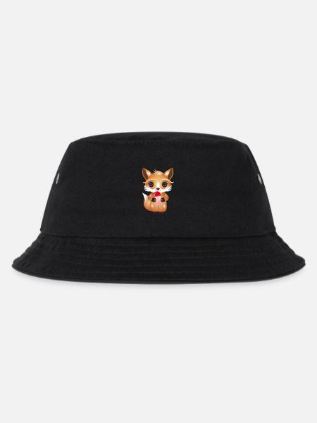 niedlicher Kawaii Fuchs mit rotem Eis am Stil - Kinder Bucket Hat - Schwarz