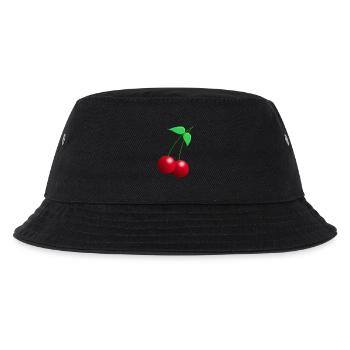 Zwillings Kirschen mit Blättern - Kinder Bucket Hat - Schwarz - Vorne
