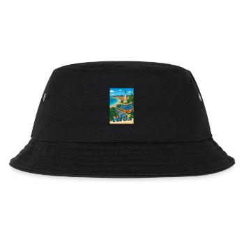 Schöne ikonische Aussicht mit Statue und Meer - Kinder Bucket Hat - Schwarz - Vorne