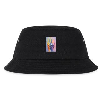 Rainbow Peace Sign Hand Portrait - Kids’ Bucket Hat - black - Front