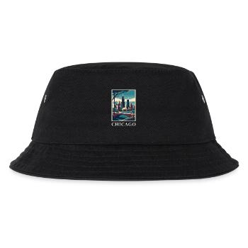 Chicago Illinois Poster Skyline Deco Vista - Kinder Bucket Hat - Schwarz - Vorne