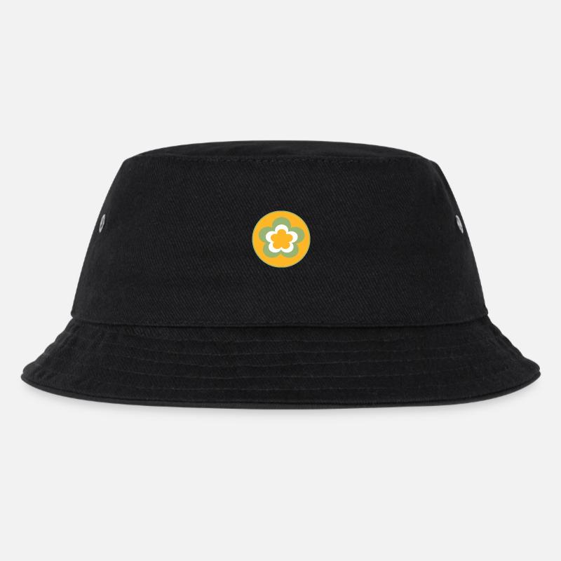 70er Jahre Blume Muster - Kinder Bucket Hat - Schwarz