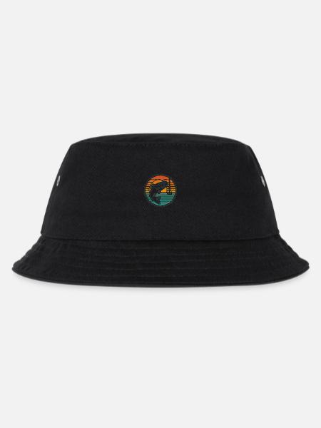 Retro Angeln Barsch Springen Sonnenuntergang Abzeichen - Kinder Bucket Hat - Schwarz