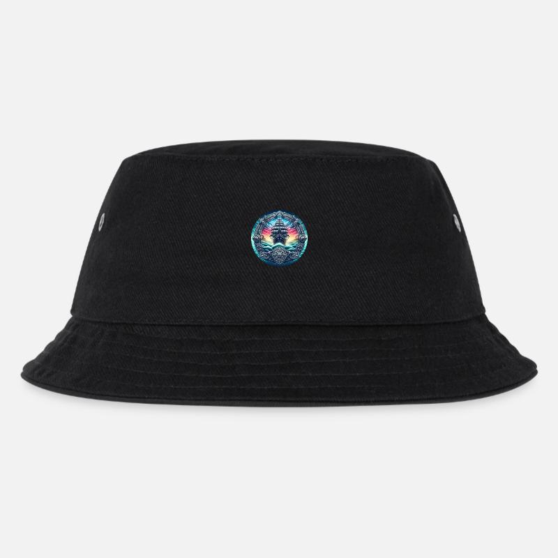 Segelschiff Bild - Kinder Bucket Hat - Schwarz