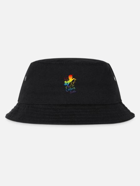 Einhorn satteln Spruch Regenbogen Silhouette bunt - Kinder Bucket Hat - Schwarz