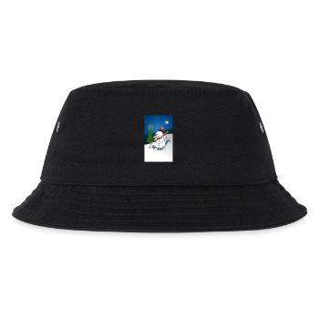 Illustration eines fröhlichen Schneemanns auf Skiern - Kinder Bucket Hat - Schwarz - Vorne