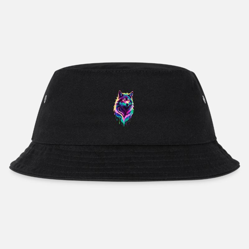 Colorful Wolf Graffiti Wolf Head - Kids’ Bucket Hat - black