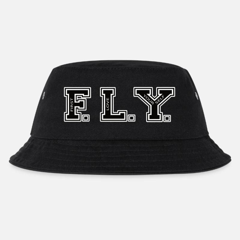 Selbstliebe Motivation FIRST LOVE YOURSELF - Kinder Bucket Hat - Schwarz