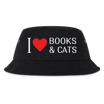 I Love Books And Cats Bücher Katze Lesen Spruch - Kinder Bucket Hat - Schwarz - Vorne