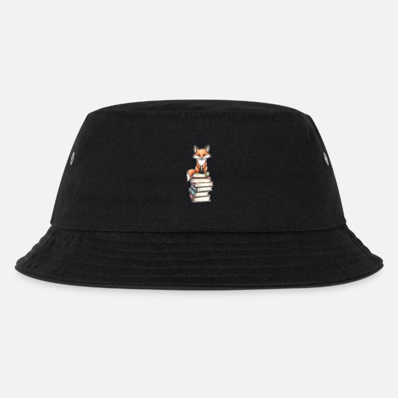 Fuchs auf Bücherstapel - Kinder Bucket Hat - Schwarz